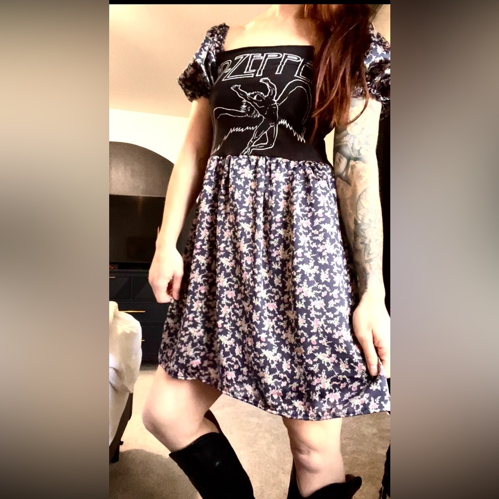 Custom up-cycled Led Zeppelin floral dress